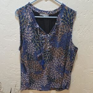 Daniel Rainn Blue and Brown Leaf Pattern Blouse